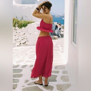 NWT ELASTIC PRINT ZARA MIDI SKIRT SIZE L Elegant Pink Maxi Skirt